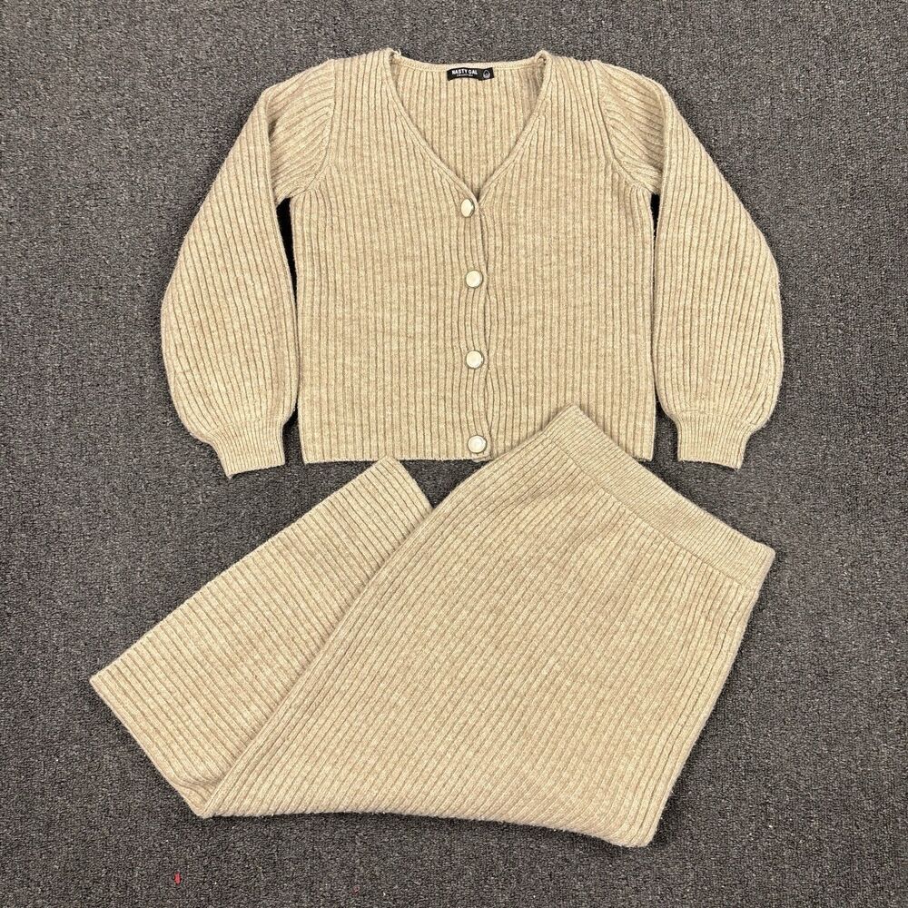 Nasty Gal Set Beige Cardigan & Pencil Skirt Set Size Small Super Soft